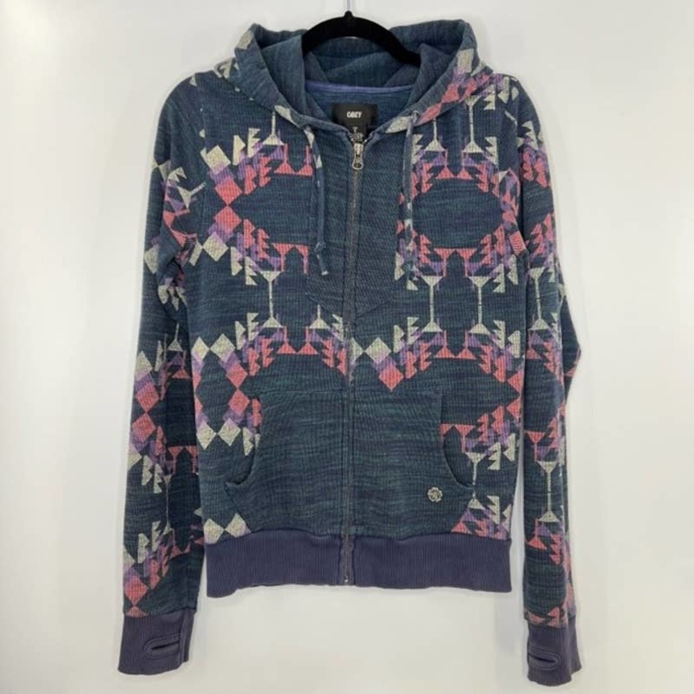 Obey Aztec Pattern Geometric Full Zip Hoodie Jack… - image 1